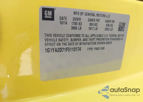 2015 Chevrolet Corvette Stingray из США, поврежденный, VIN 1G1YA2D71F5110174